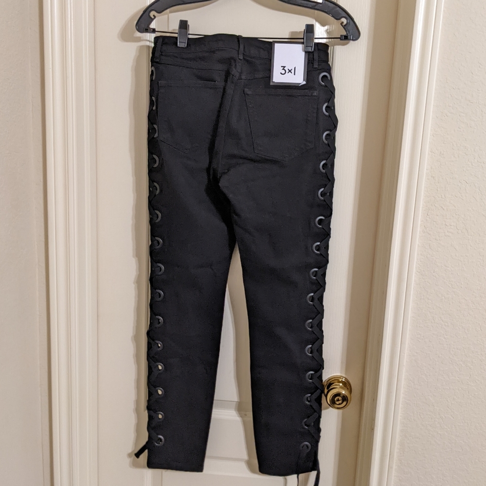 NEW 3x1 NYC Black Midway Lace-up Skinny Ankle Jeans 25 - Picture 3 of 8